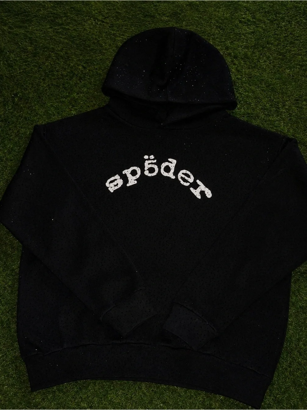 Black rhinestone Hoodie with White 'sp5der' Logo